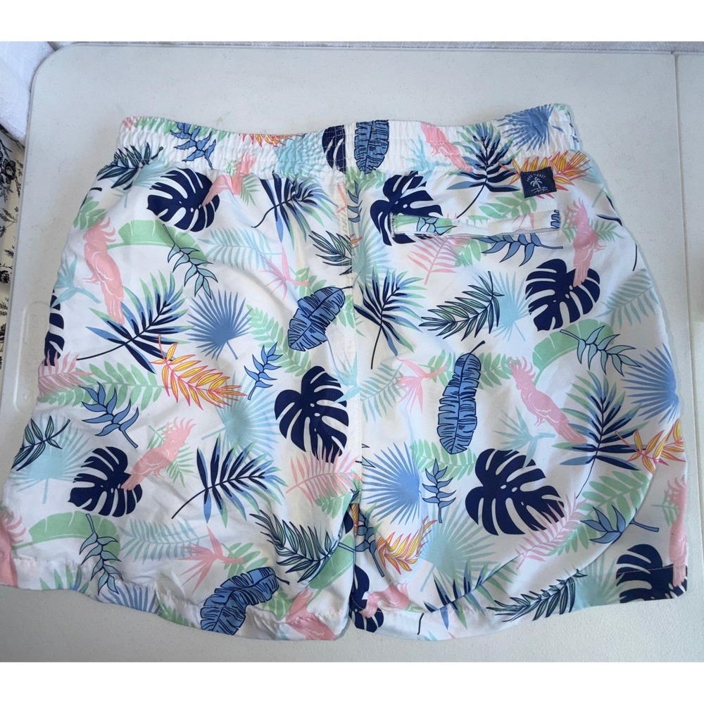 Free Planet Mens Tropical Parrot Palm Leaf Swim Trunks White Multi Size M